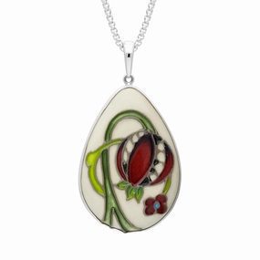 Sterling Silver Moorcroft Pomegranate Pear Shaped Pendant D