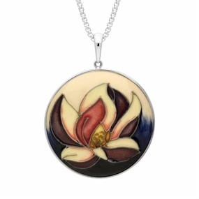 Sterling Silver Moorcroft Purple Flower Round Necklace