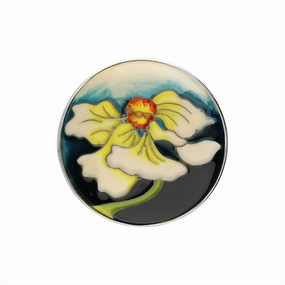Sterling Silver Moorcroft Yellow Flower Round Brooch