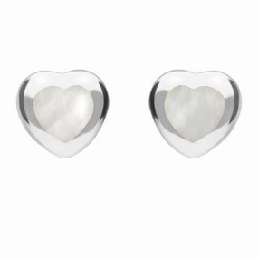 Sterling Silver Mother of Pearl Framed Heart Stud Earrings