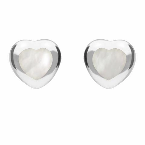 Sterling Silver Mother of Pearl Framed Heart Stud Earrings
