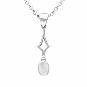 Sterling Silver Mother of Pearl Oval Drop Necklace