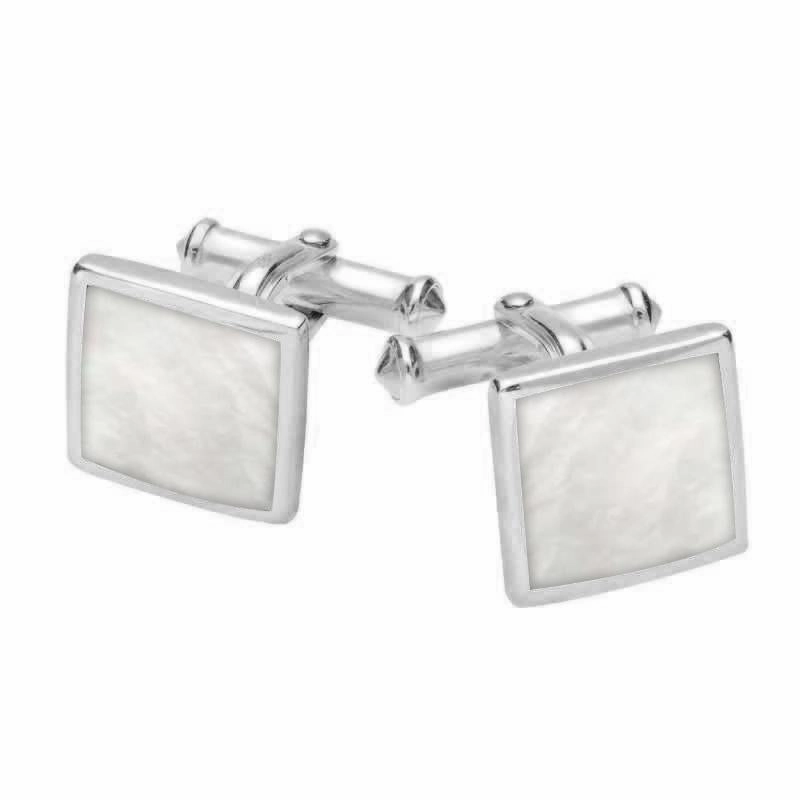 Sterling Silver Mother Of Pearl Square Flat Cufflinks