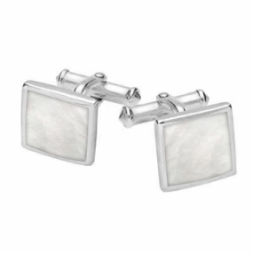 Sterling Silver Mother Of Pearl Square Flat Cufflinks