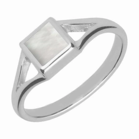 Sterling Silver Mother of Pearl Square Split Shoulder Ring