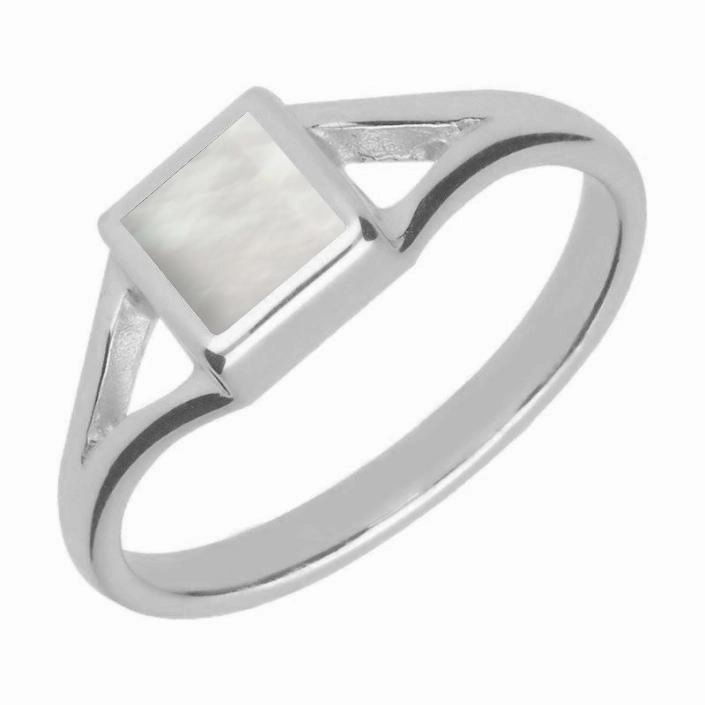 Sterling Silver Mother of Pearl Square Split Shoulder Ring