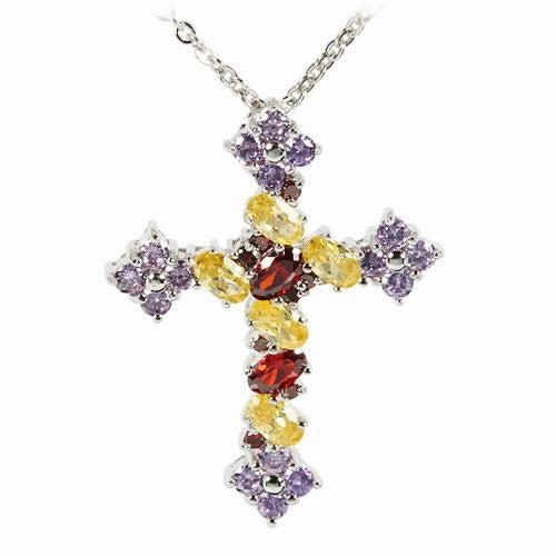 Sterling Silver Multi Color CZ Cross Pendant (Chain Sold Separately)