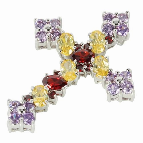 Sterling Silver Multi Color CZ Cross Pendant (Chain Sold Separately)