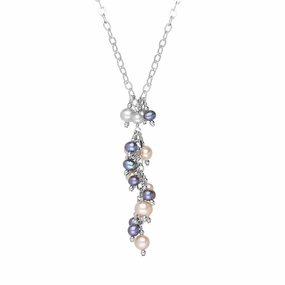 Sterling Silver Multi-coloured Pearl Bead Drop Necklace D