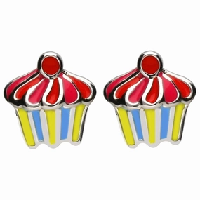 Sterling Silver NSPCC Enamel Multicolour Cupcake Stud Earrings D