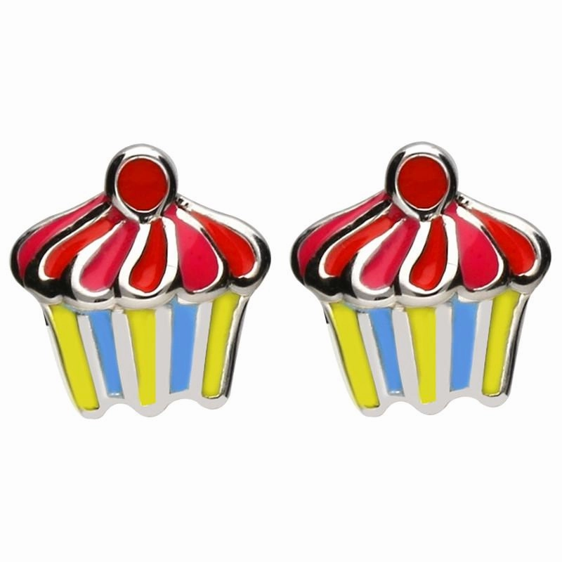 Sterling Silver NSPCC Enamel Multicolour Cupcake Stud Earrings D