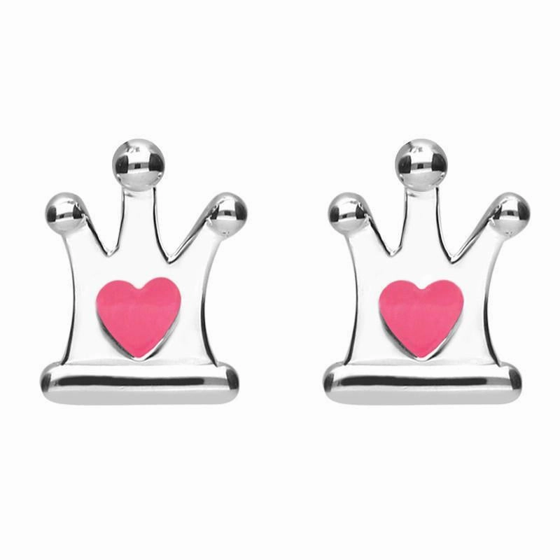 Sterling Silver NSPCC Enamel Small Heart Crown Stud Earrings D