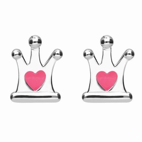 Sterling Silver NSPCC Enamel Small Heart Crown Stud Earrings D
