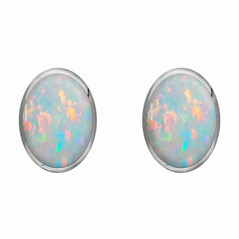Sterling Silver Opal 8 x 10mm Classic Large Oval Stud Earrings