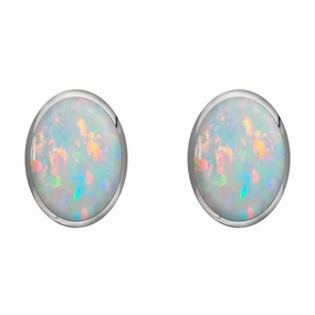 Sterling Silver Opal 8 x 10mm Classic Large Oval Stud Earrings