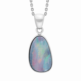 Sterling Silver Opal Doublet Abstract Necklace D