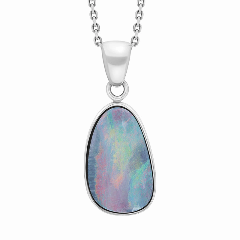 Sterling Silver Opal Doublet Abstract Necklace D