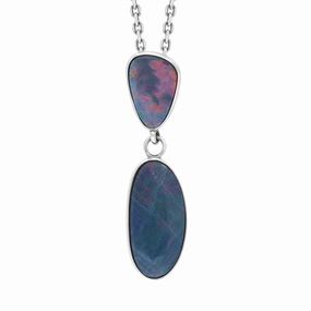 Sterling Silver Opal Doublet Abstract Two Stone Necklace D