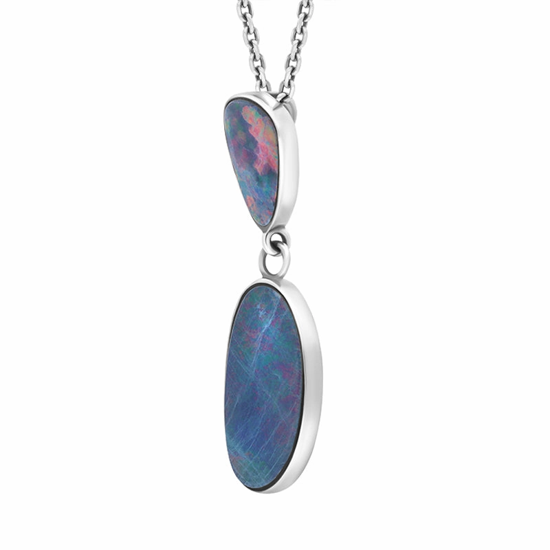 Sterling Silver Opal Doublet Abstract Two Stone Necklace D