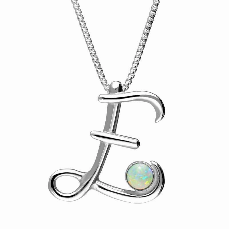 Sterling Silver Opal Love Letters Initial E Necklace