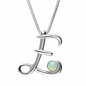 Sterling Silver Opal Love Letters Initial E Necklace