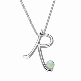 Sterling Silver Opal Love Letters Initial R Necklace