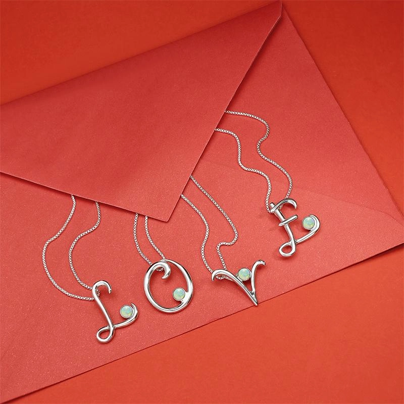 Sterling Silver Opal Love Letters Initial W Necklace