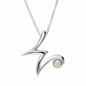 Sterling Silver Opal Love Letters Initial W Necklace