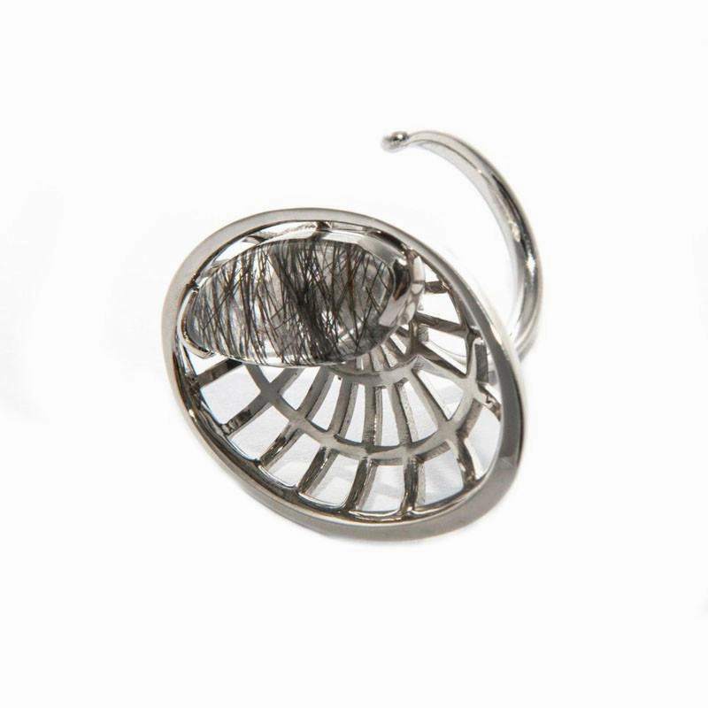 Sterling Silver Open Net Quartz Tourmalated Ring
