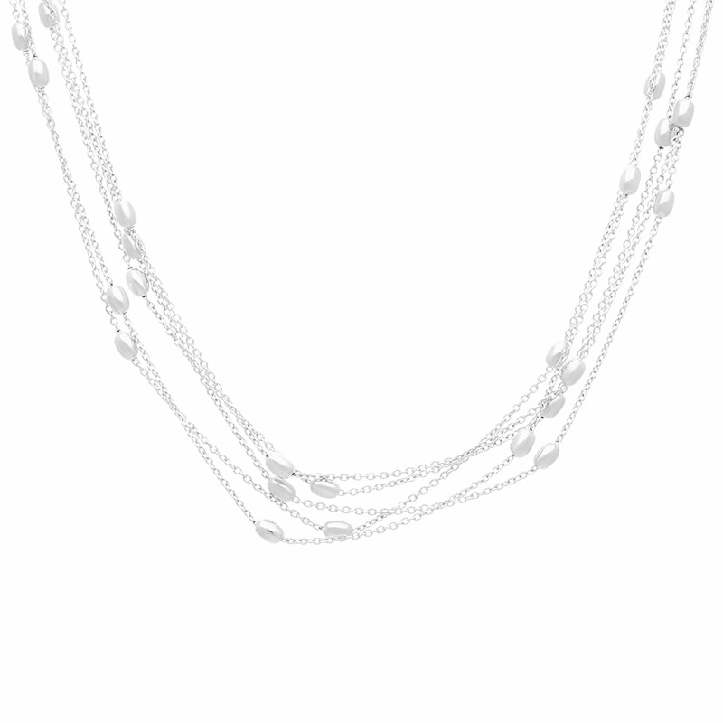 Sterling Silver Oval Bead Multi Chain Necklet D