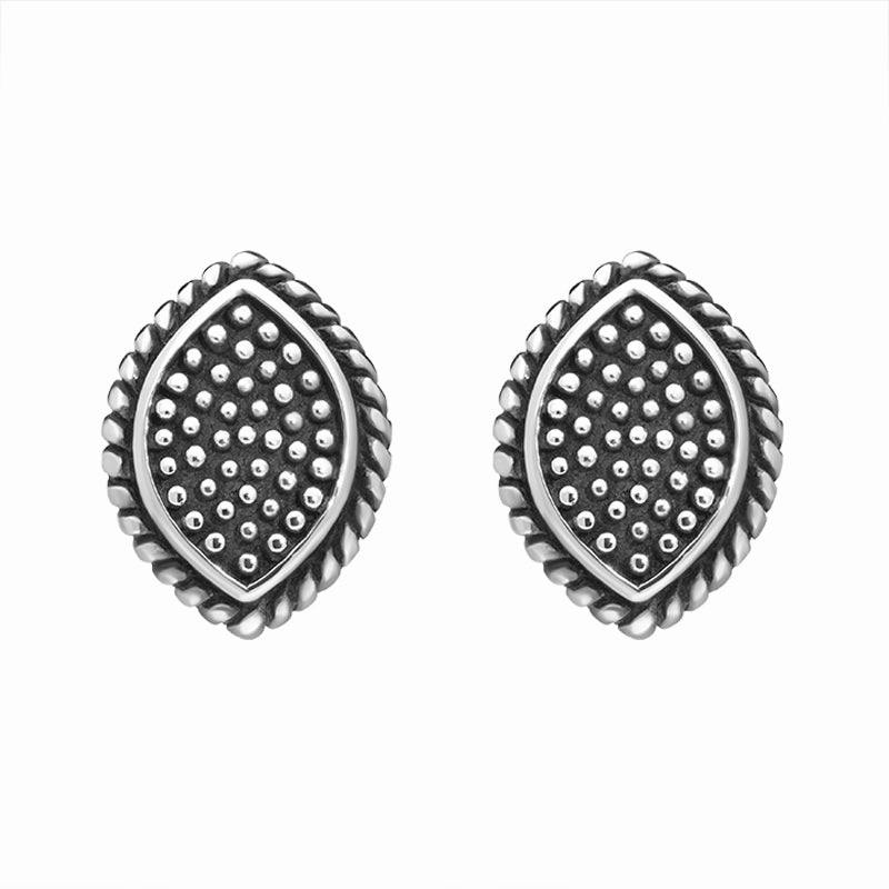 Sterling Silver Oxidised Marquise Stud Earrings