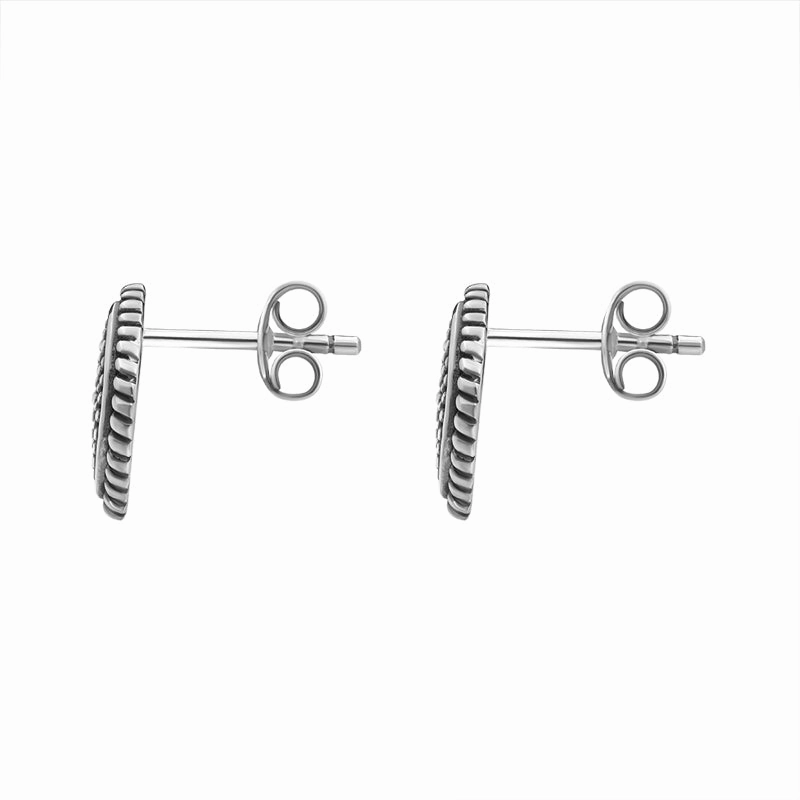 Sterling Silver Oxidised Marquise Stud Earrings