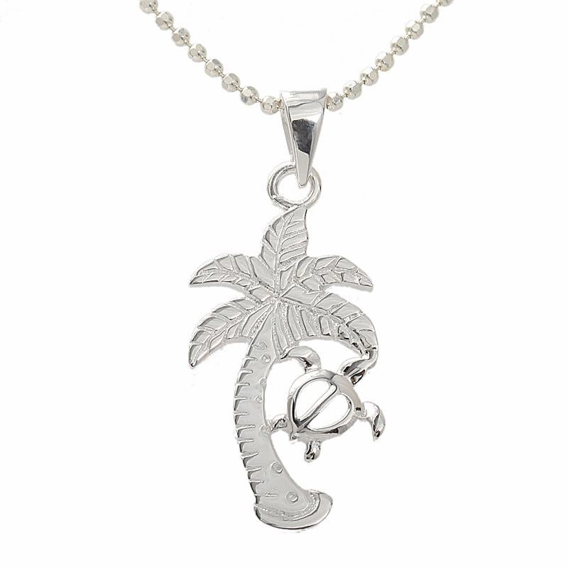 Sterling Silver Palm Tree and Honu (Hawaiian Turtle) Pendant (Chain Sold Separately)