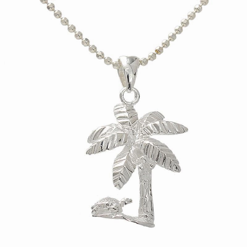 Sterling Silver Palm Tree and Honu (Hawaiian Turtle) Pendant (Chain Sold Separately)