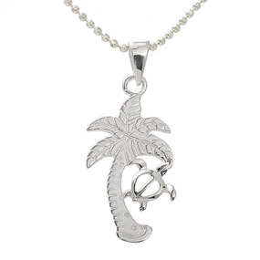 Sterling Silver Palm Tree and Honu (Hawaiian Turtle) Pendant (Chain Sold Separately)