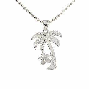 Sterling Silver Palm Tree and Plumeria with CZ Pendant (Chain Sold Separately)