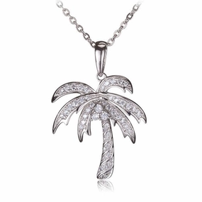 Sterling Silver Palm Tree Pave CZ Pendant (Chain Sold Separately)