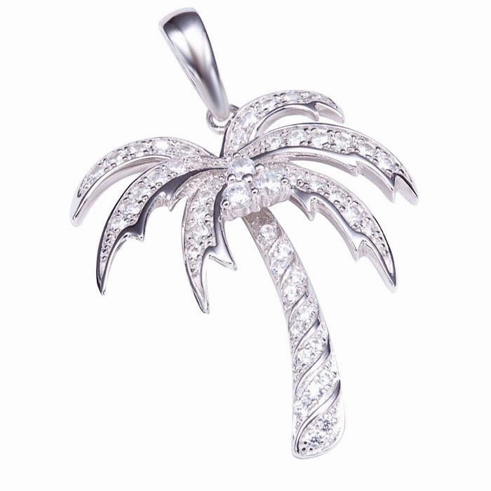 Sterling Silver Palm Tree Pave CZ Pendant (Chain Sold Separately)