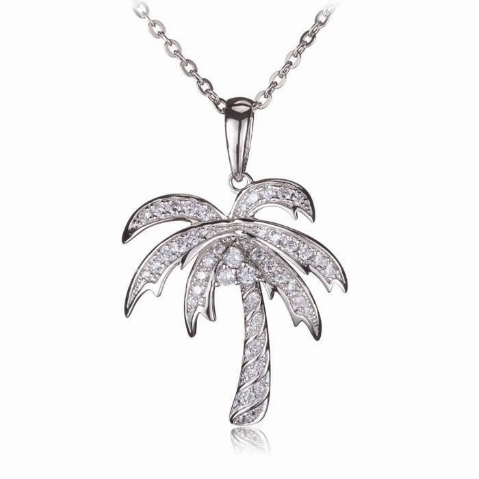 Sterling Silver Palm Tree Pave CZ Pendant (Chain Sold Separately)