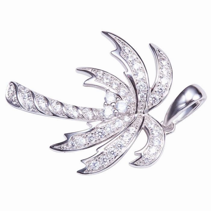 Sterling Silver Palm Tree Pave CZ Pendant (Chain Sold Separately)