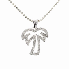 Sterling Silver Palm Tree with CZ Pendant (Chain Sold Separately)