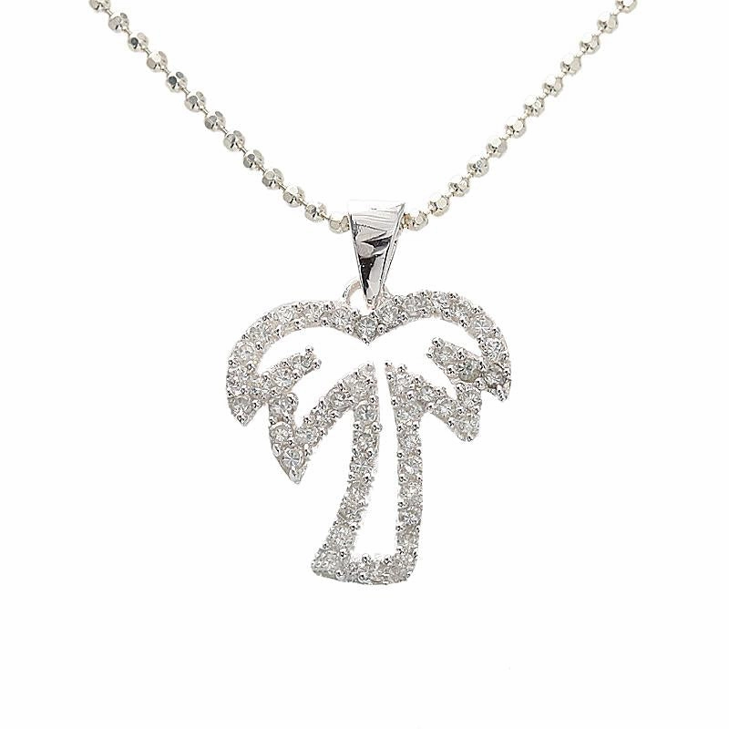 Sterling Silver Palm Tree with CZ Pendant (Chain Sold Separately)