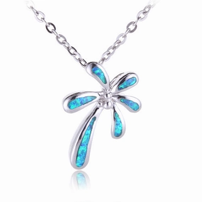 Sterling Silver Palm Tree with Opal Inlaid Pendant (Chain Sold Separately)