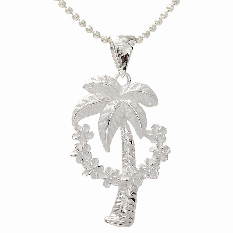 Sterling Silver Palm Tree with Plumeria Lei Pendant (Chain Sold Separately)