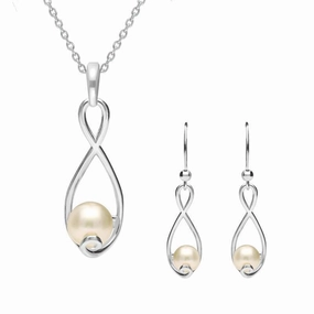 Sterling Silver Pearl Drop Open Twist Two Piece Set