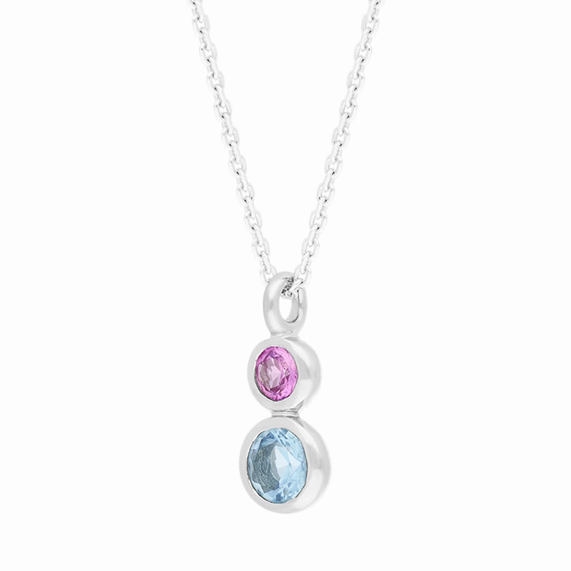Sterling Silver Pink and Blue Pendant Necklace