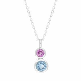 Sterling Silver Pink and Blue Pendant Necklace