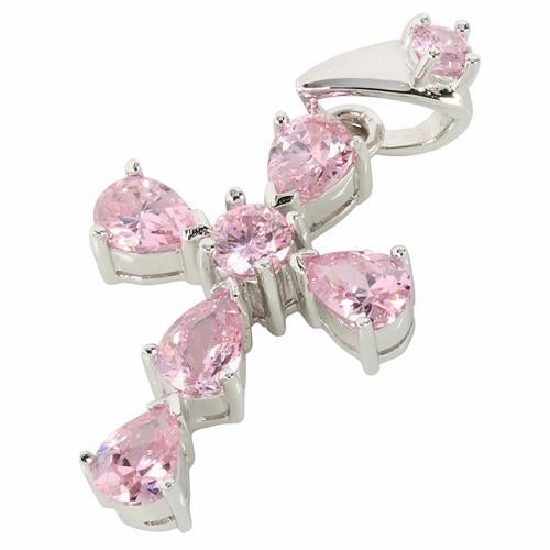 Sterling Silver Pink CZ Cross Pendant (Chain Sold Separately)