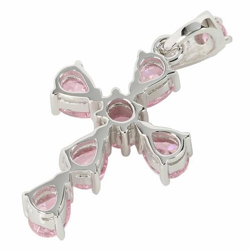 Sterling Silver Pink CZ Cross Pendant (Chain Sold Separately)