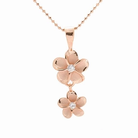 Sterling Silver Pink Gold Plated 10-8mm Plumeria with CZ Pendant (Chain Sold Separately)